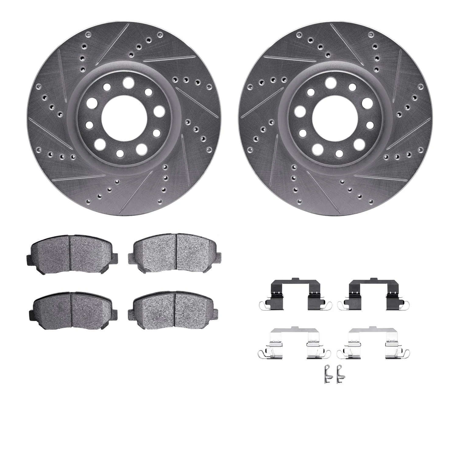 R1 Concepts 13-16 Chrysler 200 Front Drilled & Slotted Silver Brake Rotor Set w/Ceramic Pads and Hardware