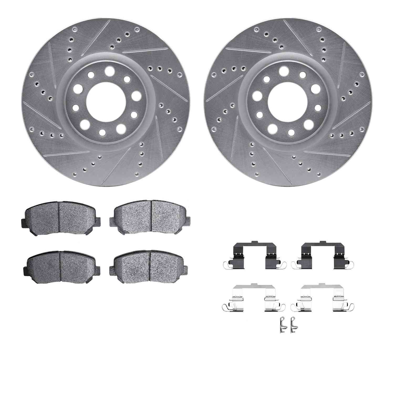R1 Concepts 13-16 Chrysler 200 Front Drilled & Slotted Silver Brake Rotor Set w/Optimum OE Pads and Hardware