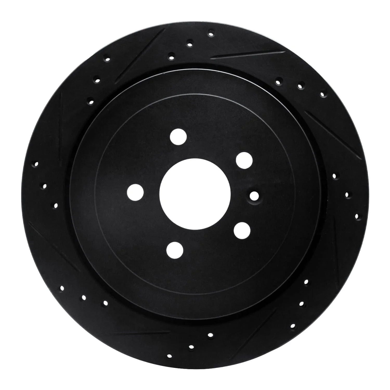 R1 Concepts 13-16 Lincoln MKT Rear Left Drilled & Slotted Black Brake Rotor