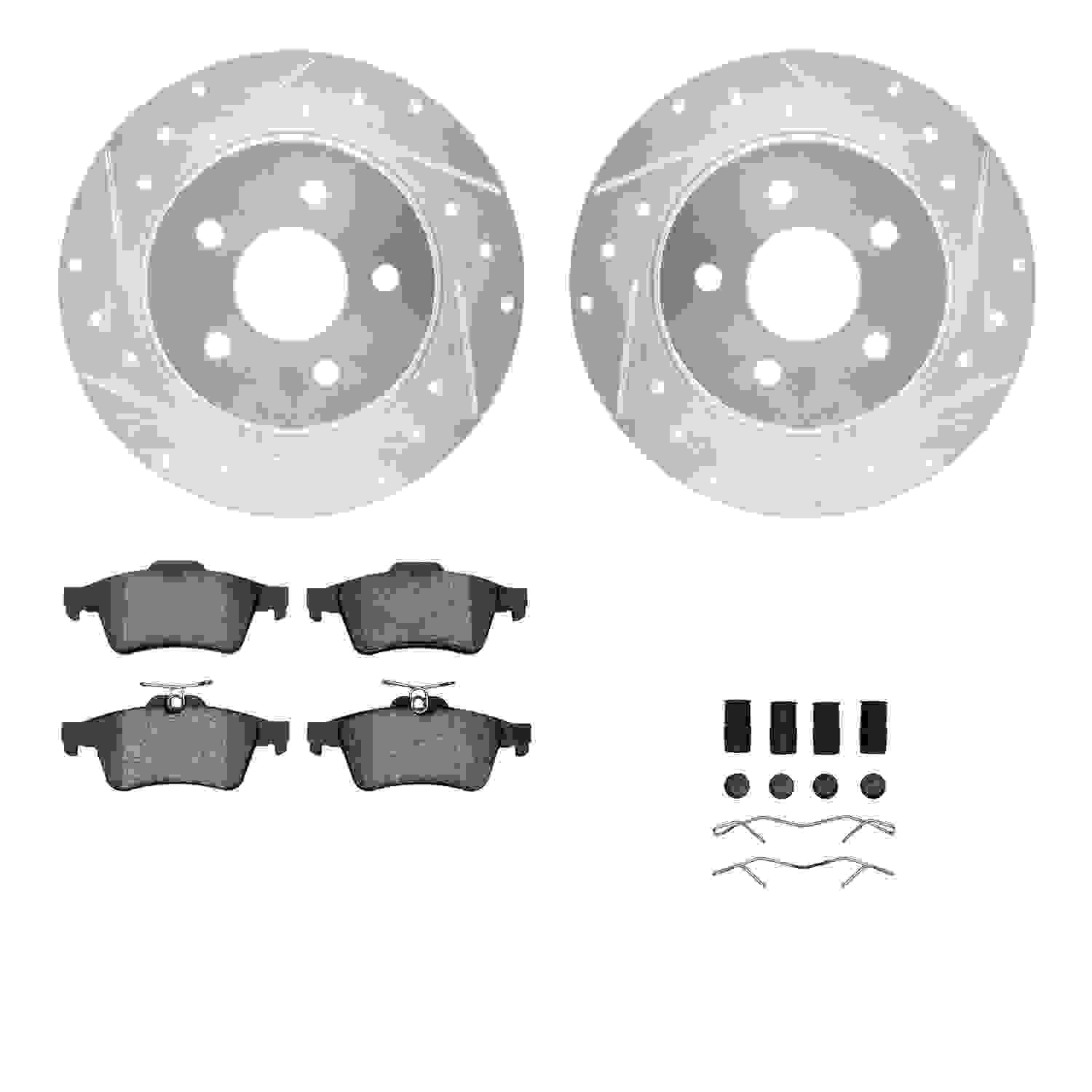 R1 Concepts 13-18 Ford Transit Connect Rear Drill/Slot Silver Rotors w/Euro Ceramic Pads