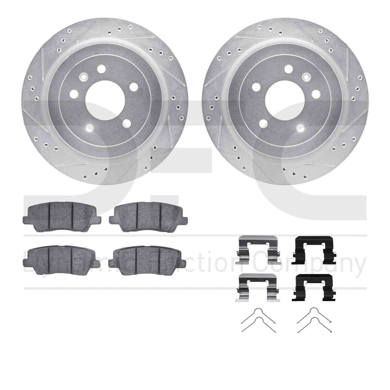 R1 Concepts 13-19 Cadillac ATS Rear Drilled & Slotted Silver Brake Rotor Set w/Optimum OE Pads and Hardware