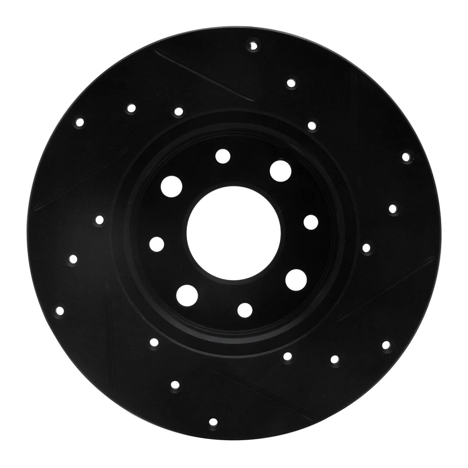 R1 Concepts 13-19 Fiat 500E Rear Left Drilled & Slotted Black Brake Rotor - Image 2