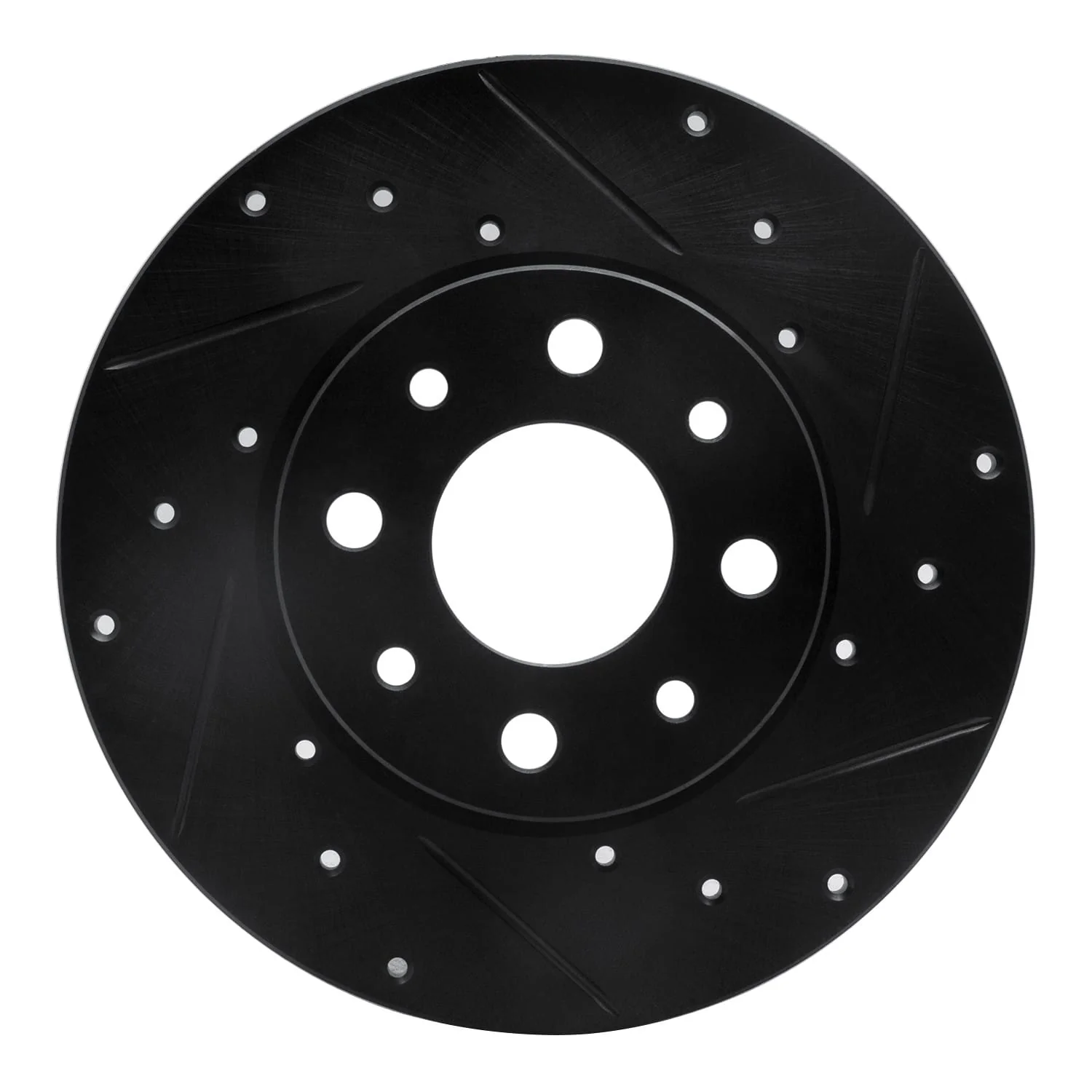 R1 Concepts 13-19 Fiat 500E Rear Right Drilled & Slotted Black Brake Rotor
