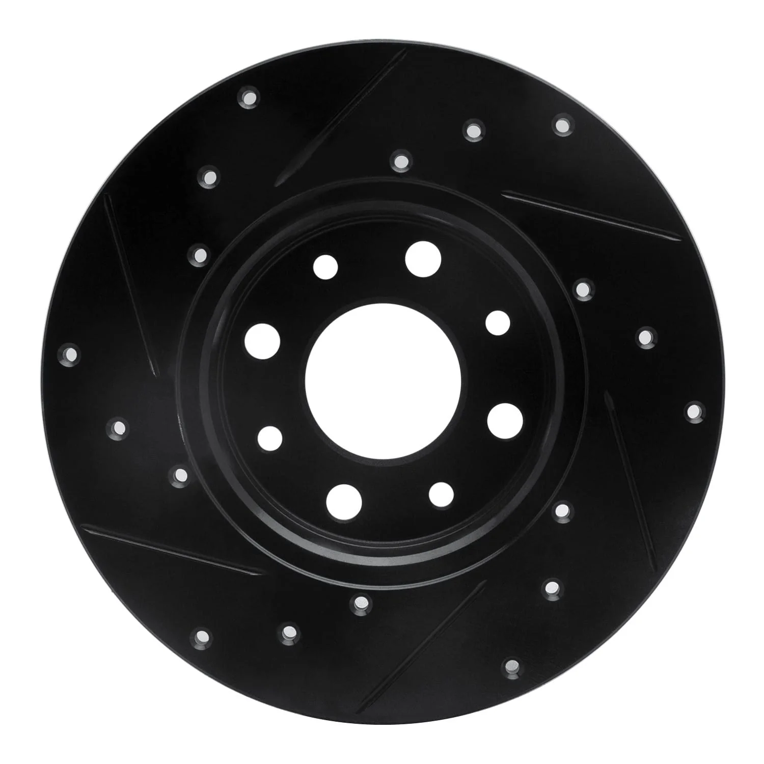 R1 Concepts 13-19 Fiat 500E Rear Right Drilled & Slotted Black Brake Rotor - Image 2
