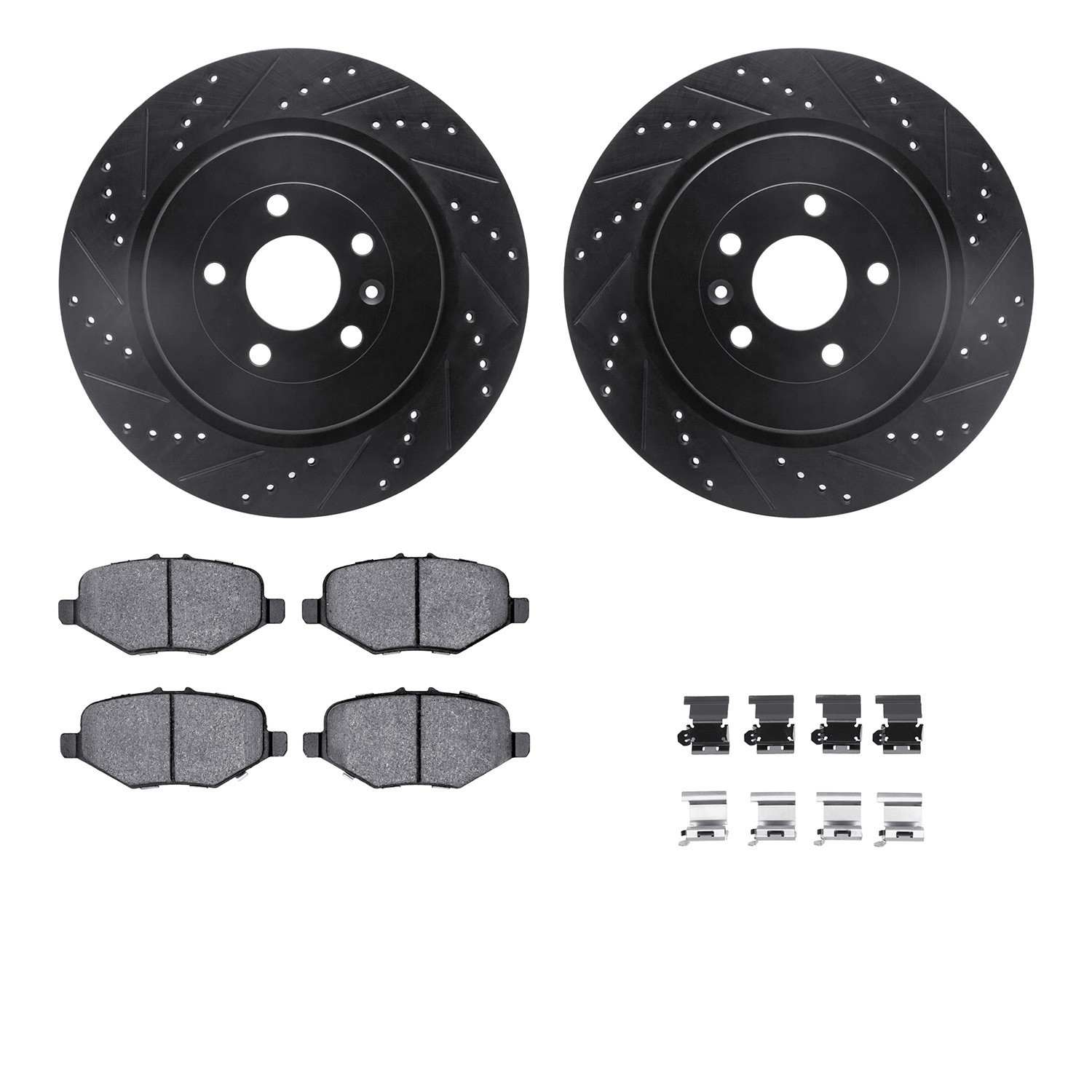 R1 Concepts 13-19 Ford Explorer Rear Drilled & Slotted Black Brake Rotor Set w/Ceramic Pads and Hardware