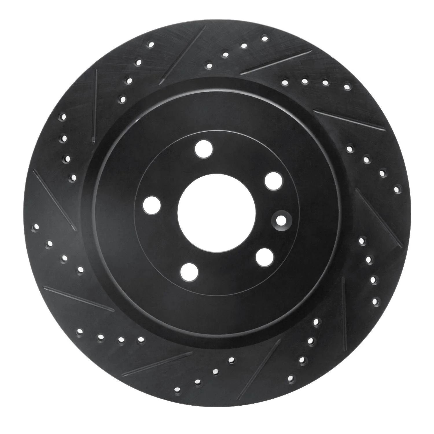 R1 Concepts 13-19 Ford Police Interceptor Sedan Rear Left Drilled & Slotted Black Brake Rotor