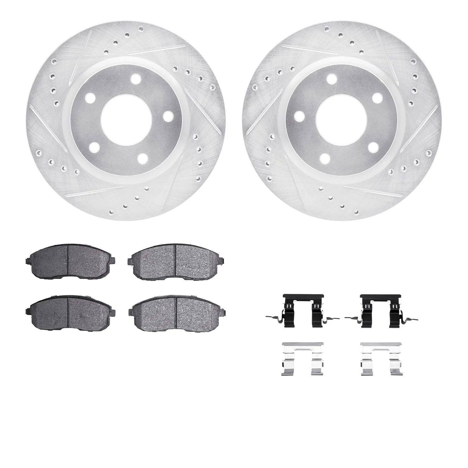 R1 Concepts 13-19 Nissan Sentra Front Drilled & Slotted Silver Brake Rotor Set w/Ceramic Pads and Hardware