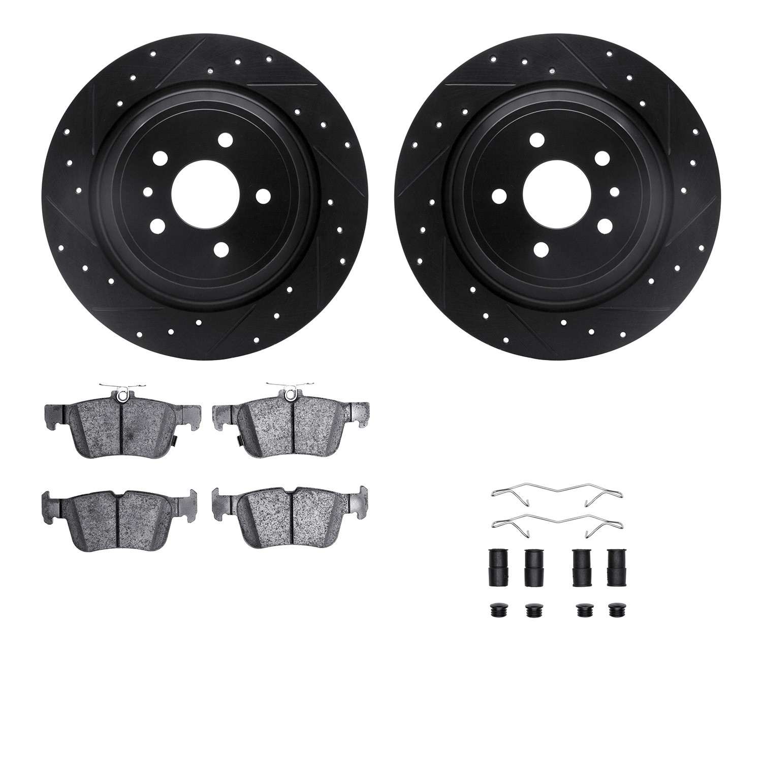 R1 Concepts 13-20 Ford FusIon Rear Drilled & Slotted Black Brake Rotor Set w/Optimum OE Pads and Hardware