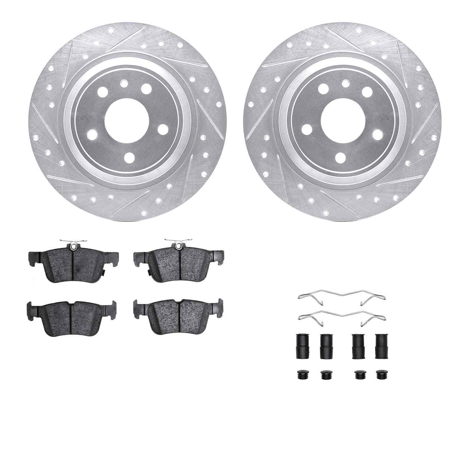 R1 Concepts 13-20 Ford FusIon Rear Drilled & Slotted Silver Brake Rotor Set w/Optimum OE Pads and Hardware