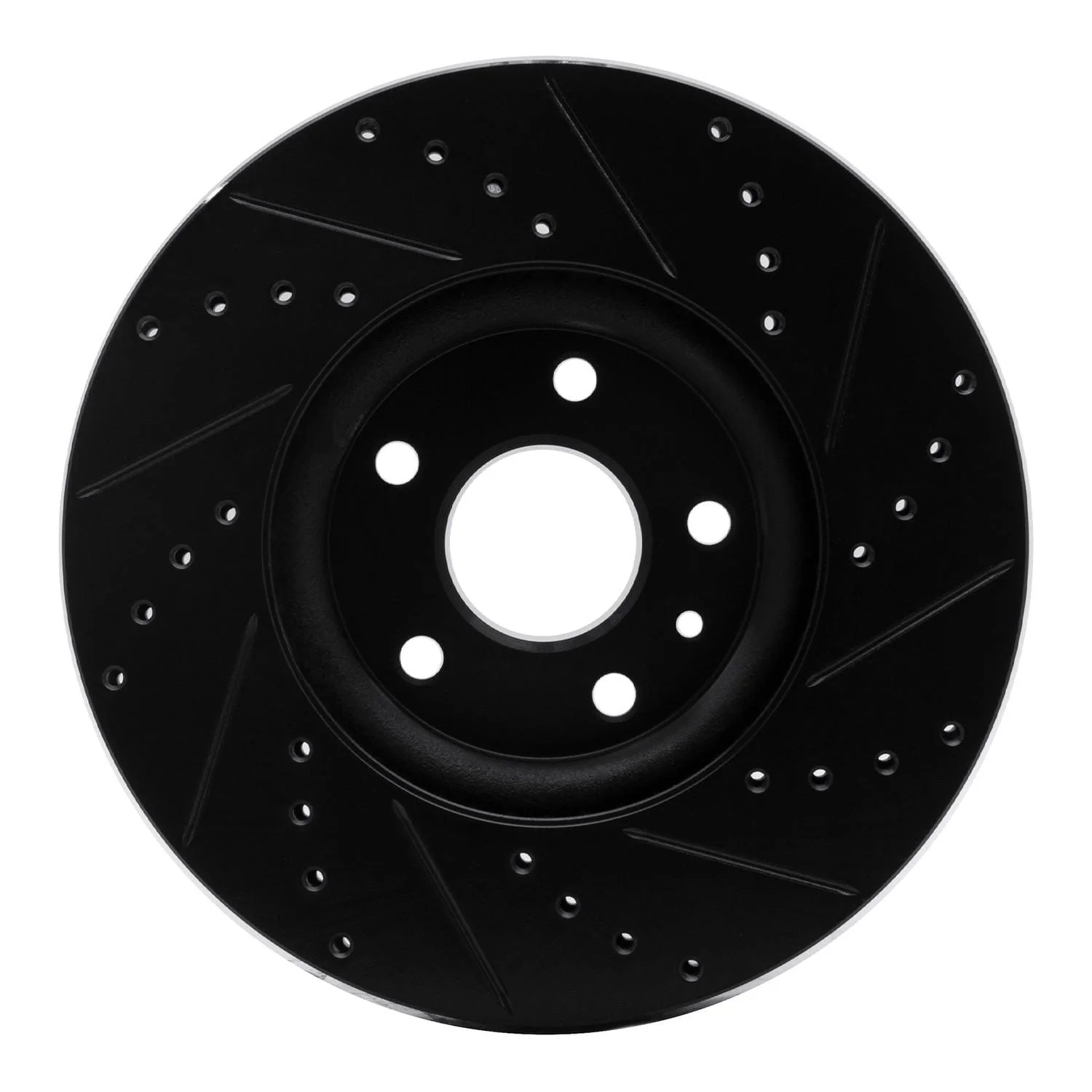 R1 Concepts 13-20 Ford Special SERVICE POLICE Sedan Front Left Drilled & Slotted Black Brake Rotor - Image 2