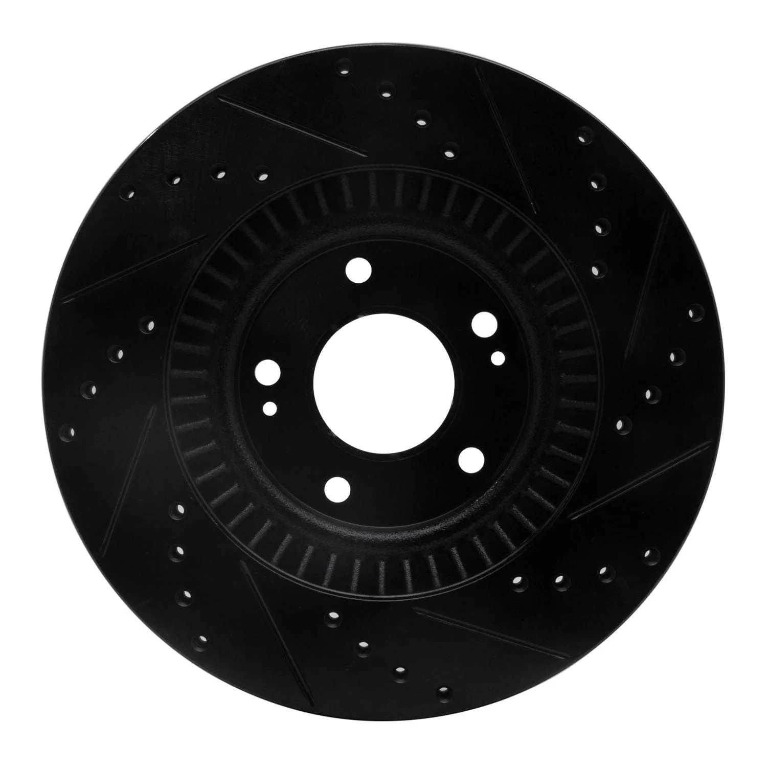 R1 Concepts 13-20 Hyundai Santa Fe Sport Front Left Drilled & Slotted Black Brake Rotor - Image 2