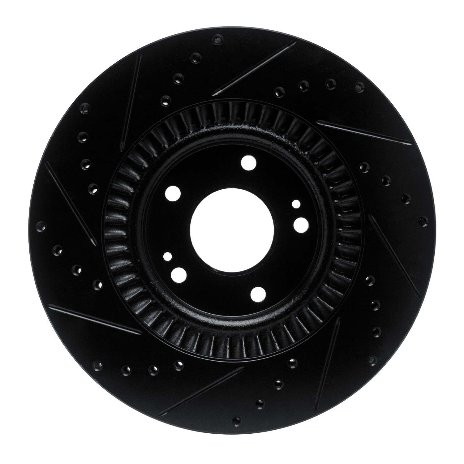 R1 Concepts 13-20 Hyundai Santa Fe XL Front Right Drilled & Slotted Black Brake Rotor - Image 2