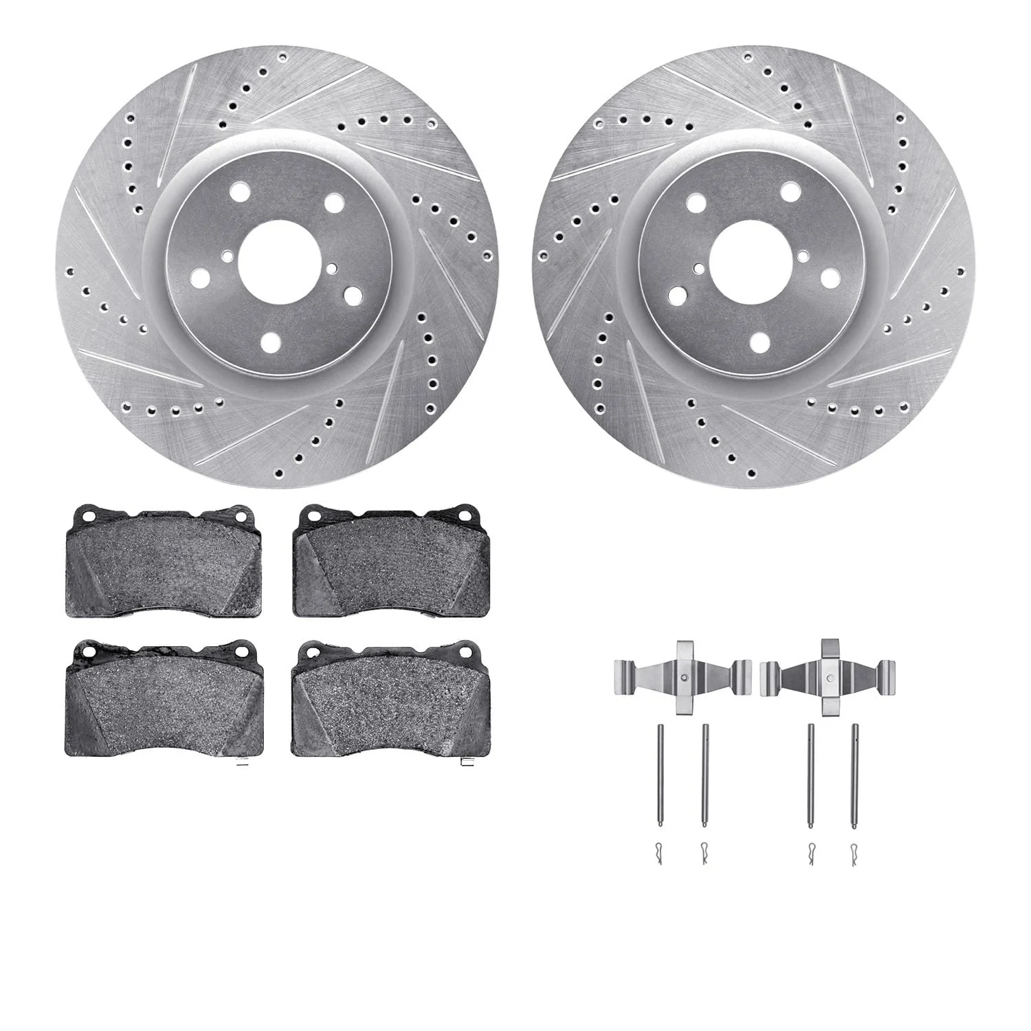 R1 Concepts 13-20 Subaru WRX Front Drilled & Slotted Silver Brake Rotor Set w/Optimum OE Pads and Hardware