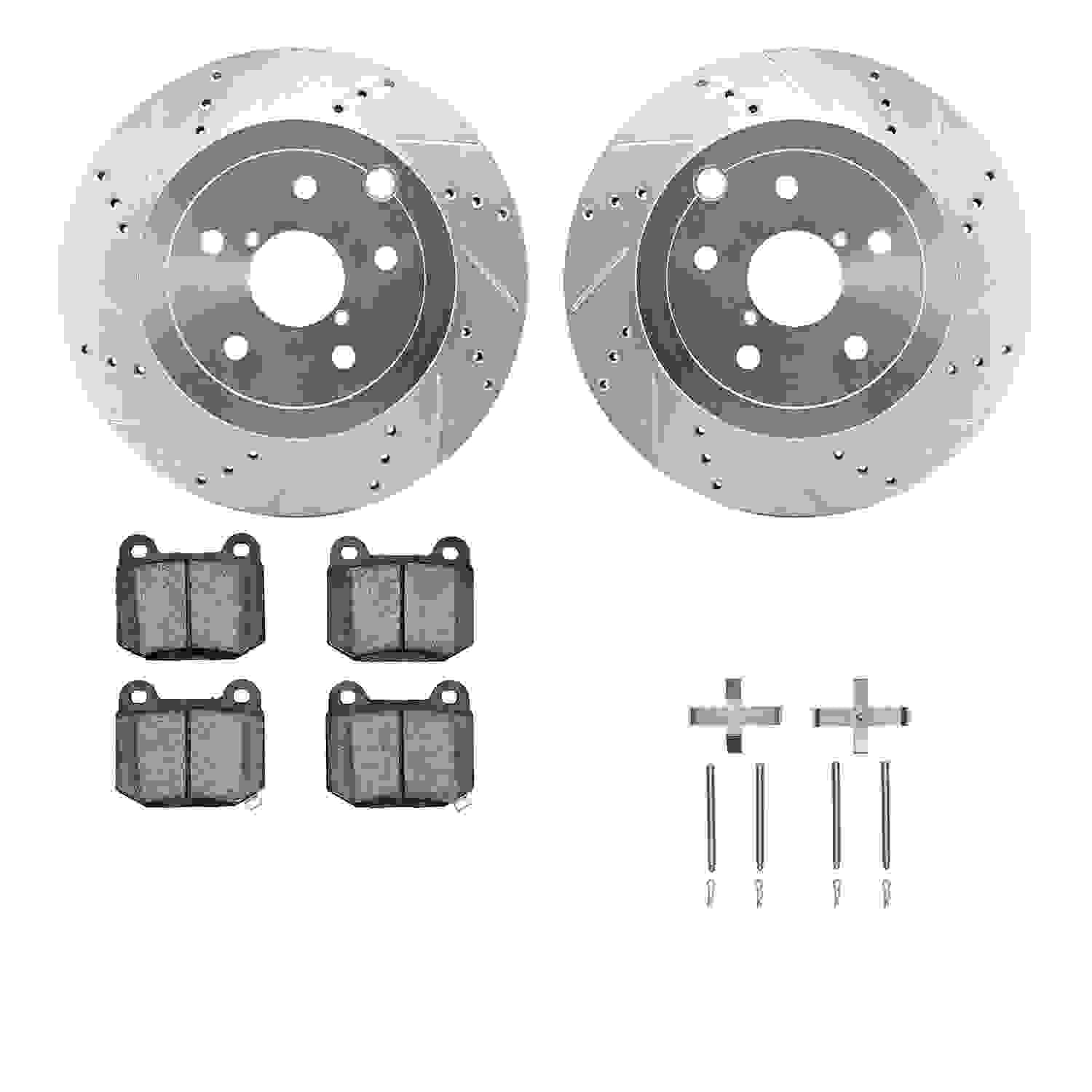 R1 Concepts 13-20 Subaru WRX Rear Drilled & Slotted Silver Brake Rotor Set w/Optimum OE Pads and Hardware