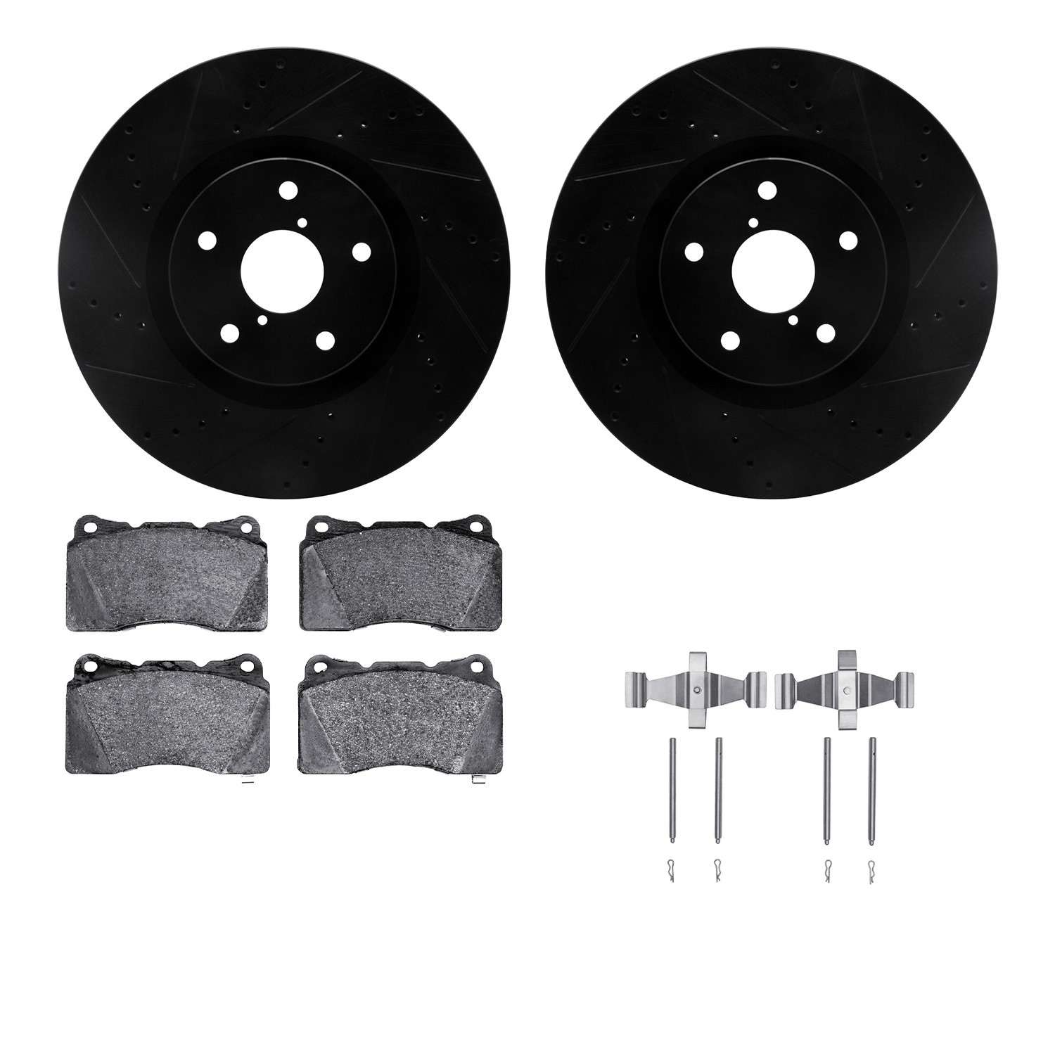 R1 Concepts 13-20 Subaru WRX STI Front Drilled & Slotted Black Brake Rotor Set w/Ceramic Pads and Hardware
