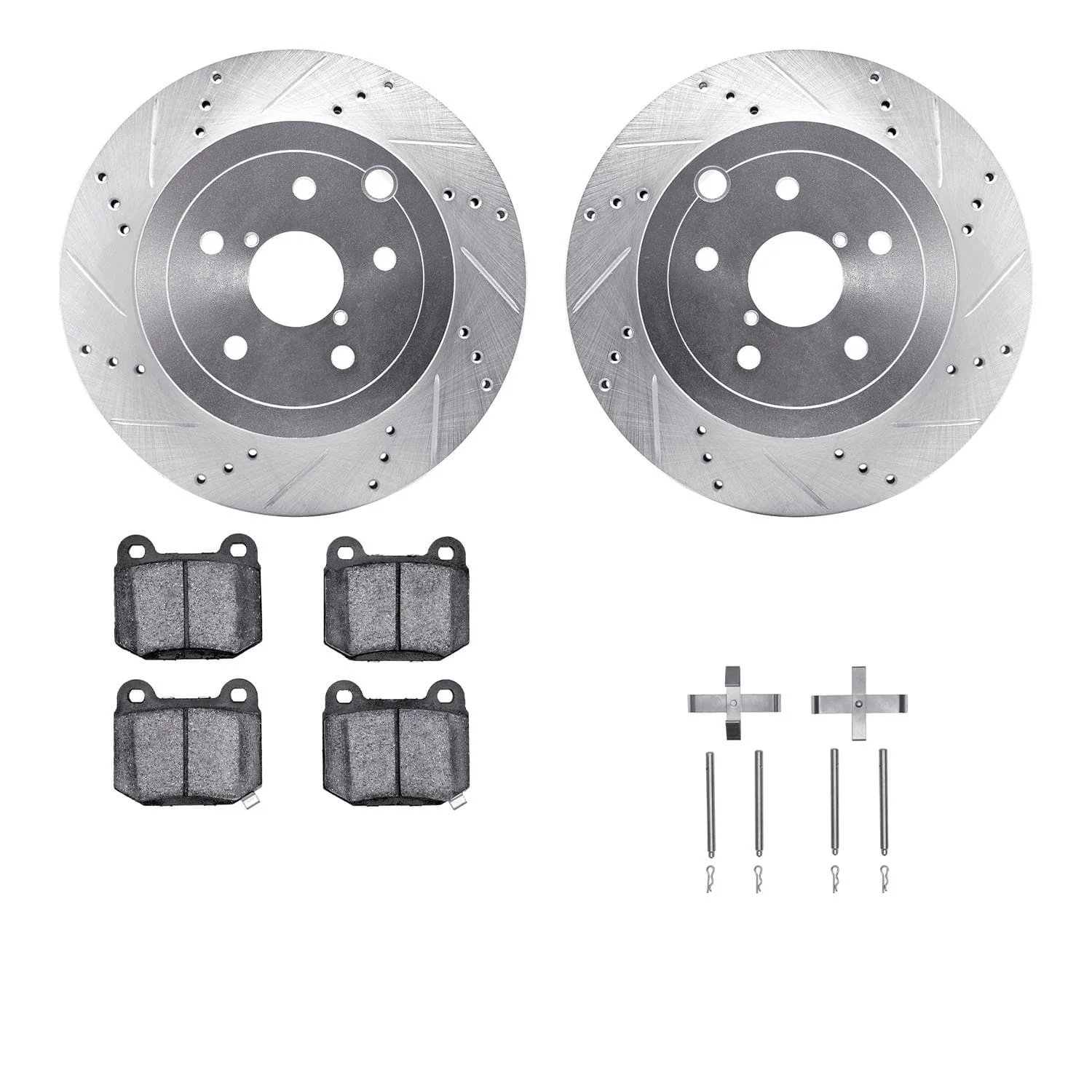 R1 Concepts 13-20 Subaru WRX STI Rear Drilled & Slotted Silver Brake Rotor Set w/Ceramic Pads and Hardware