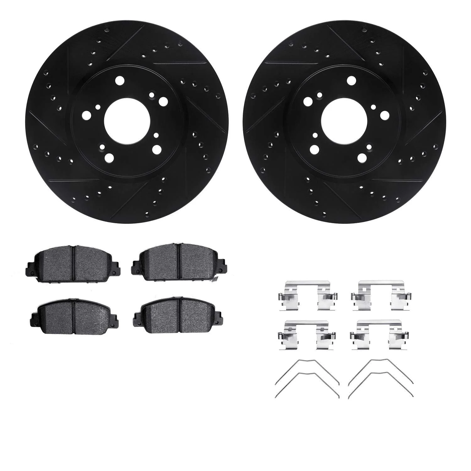 R1 Concepts 13-22 Honda Accord Front Drilled & Slotted Black Brake Rotor Set w/Ceramic Pads and Hardware