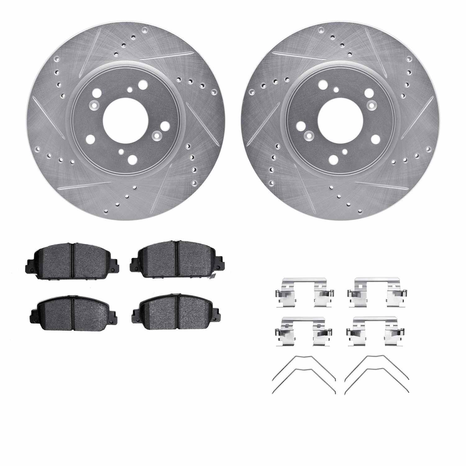 R1 Concepts 13-22 Honda Accord Front Drilled & Slotted Silver Brake Rotor Set w/Optimum OE Pads and Hardware