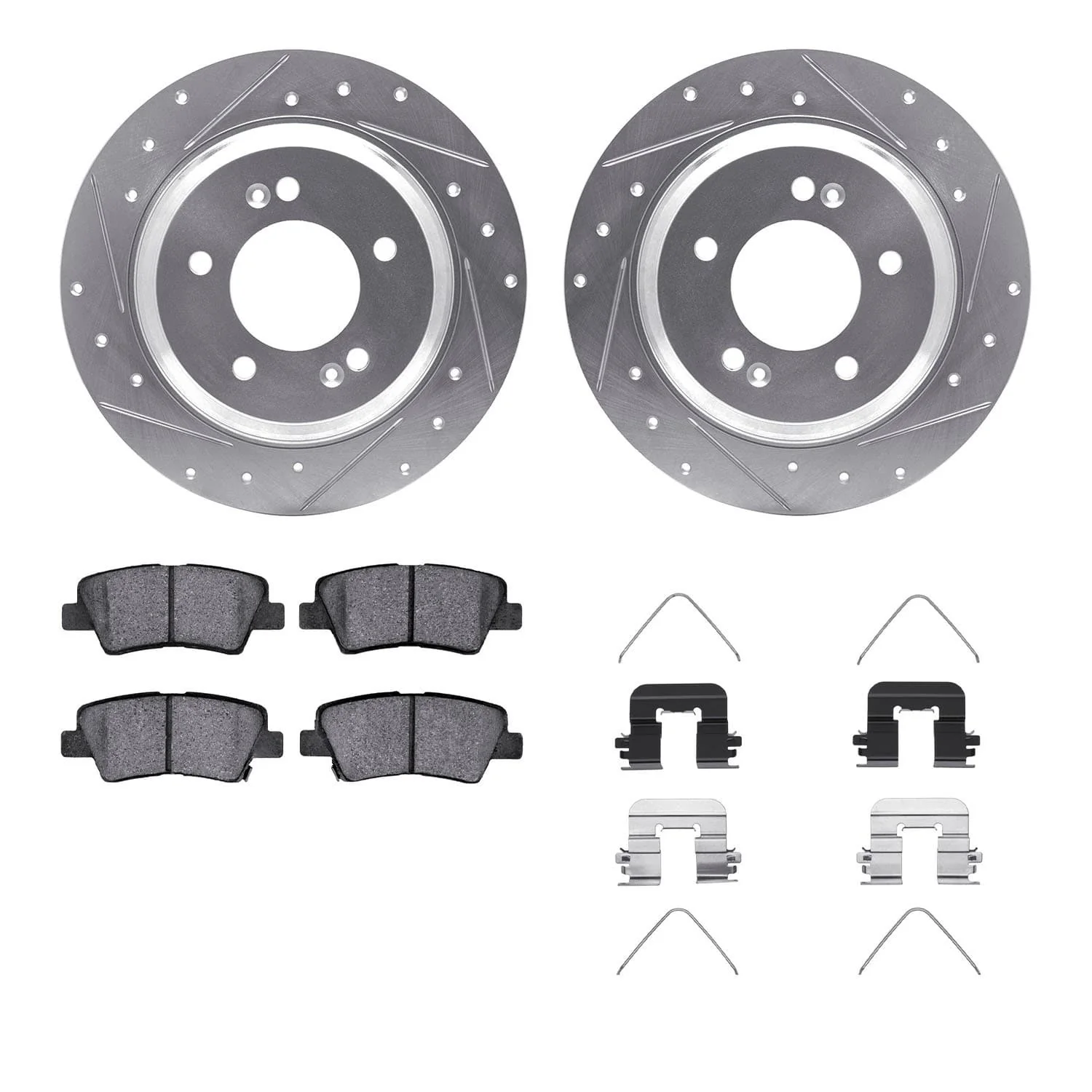 R1 Concepts 13-24 Hyundai Sonata Rear Drilled & Slotted Silver Brake Rotor Set w/Ceramic Pads and Hardware