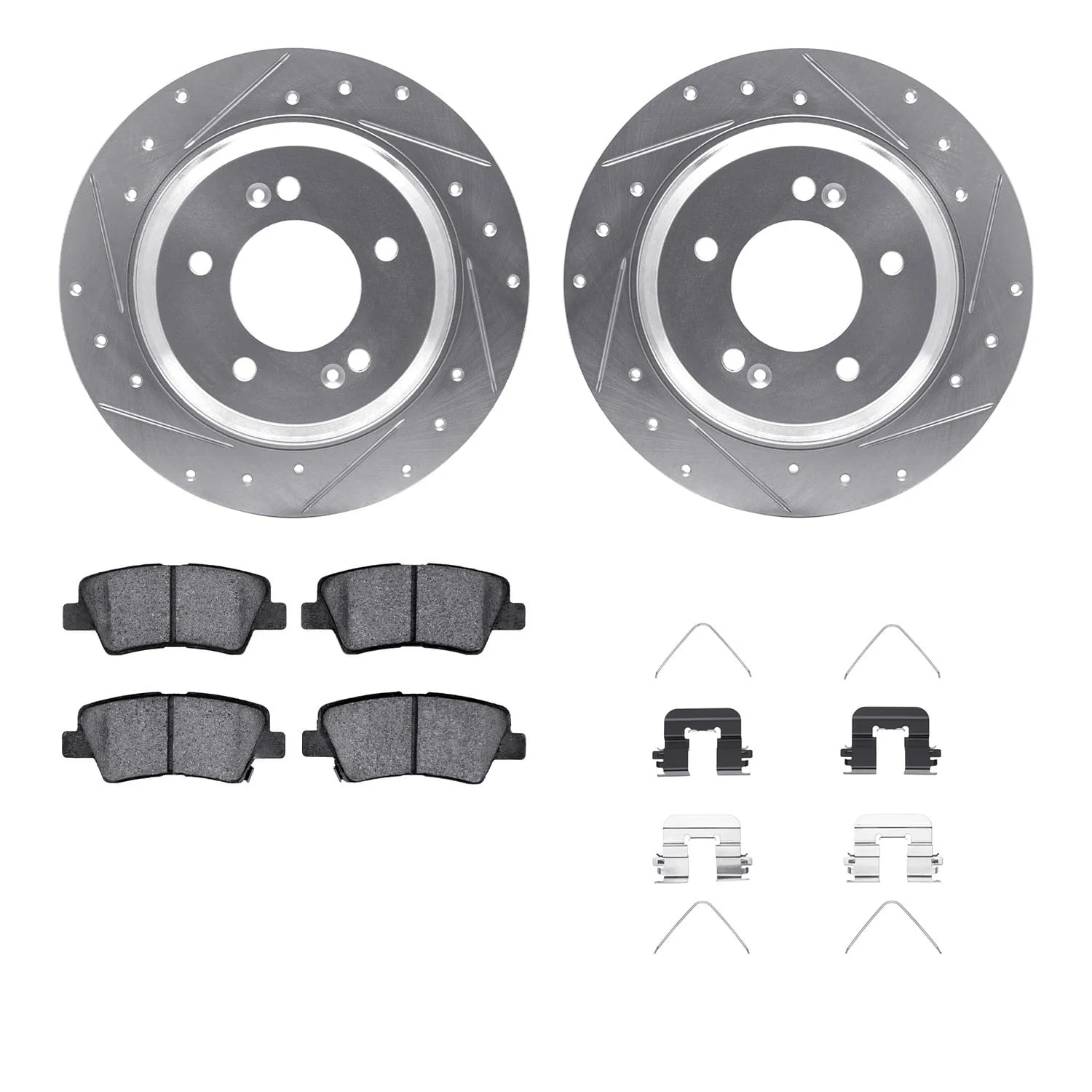 R1 Concepts 13-24 Hyundai Sonata Rear Drilled & Slotted Silver Brake Rotor Set w/Optimum OE Pads and Hardware