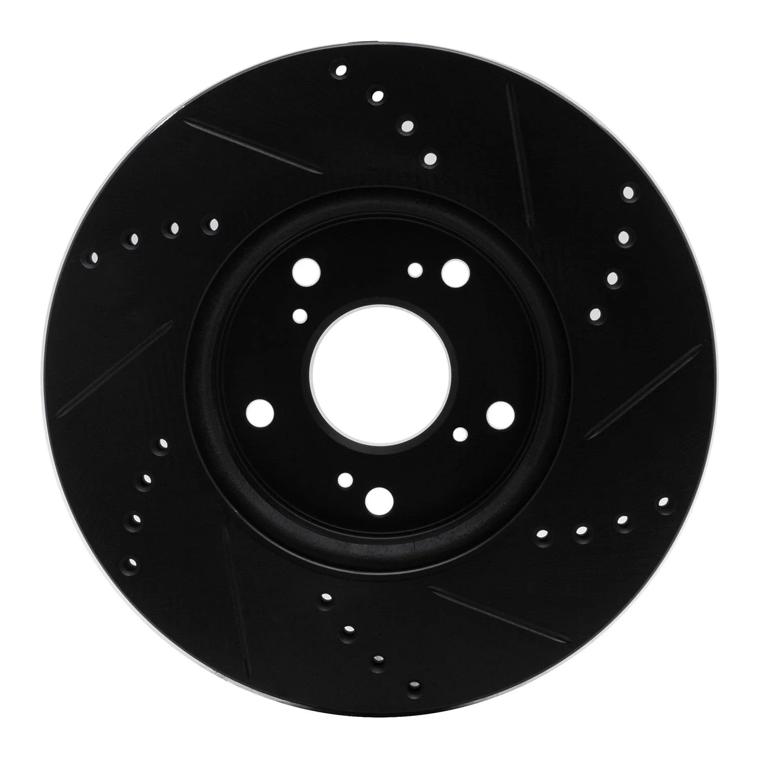 R1 Concepts 13-25 Honda Civic Sedan Front Left Drilled & Slotted Black Brake Rotor - Image 2