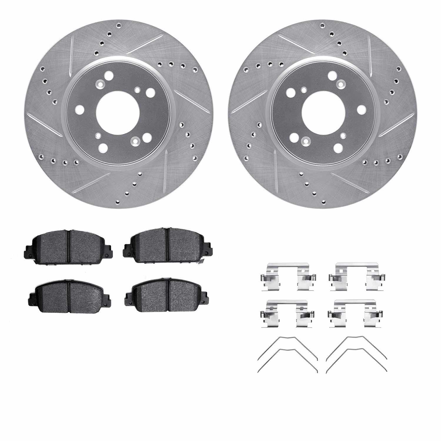R1 Concepts 13-25 Honda HR-V Front Drilled & Slotted Silver Brake Rotor Set w/Optimum OE Pads and Hardware