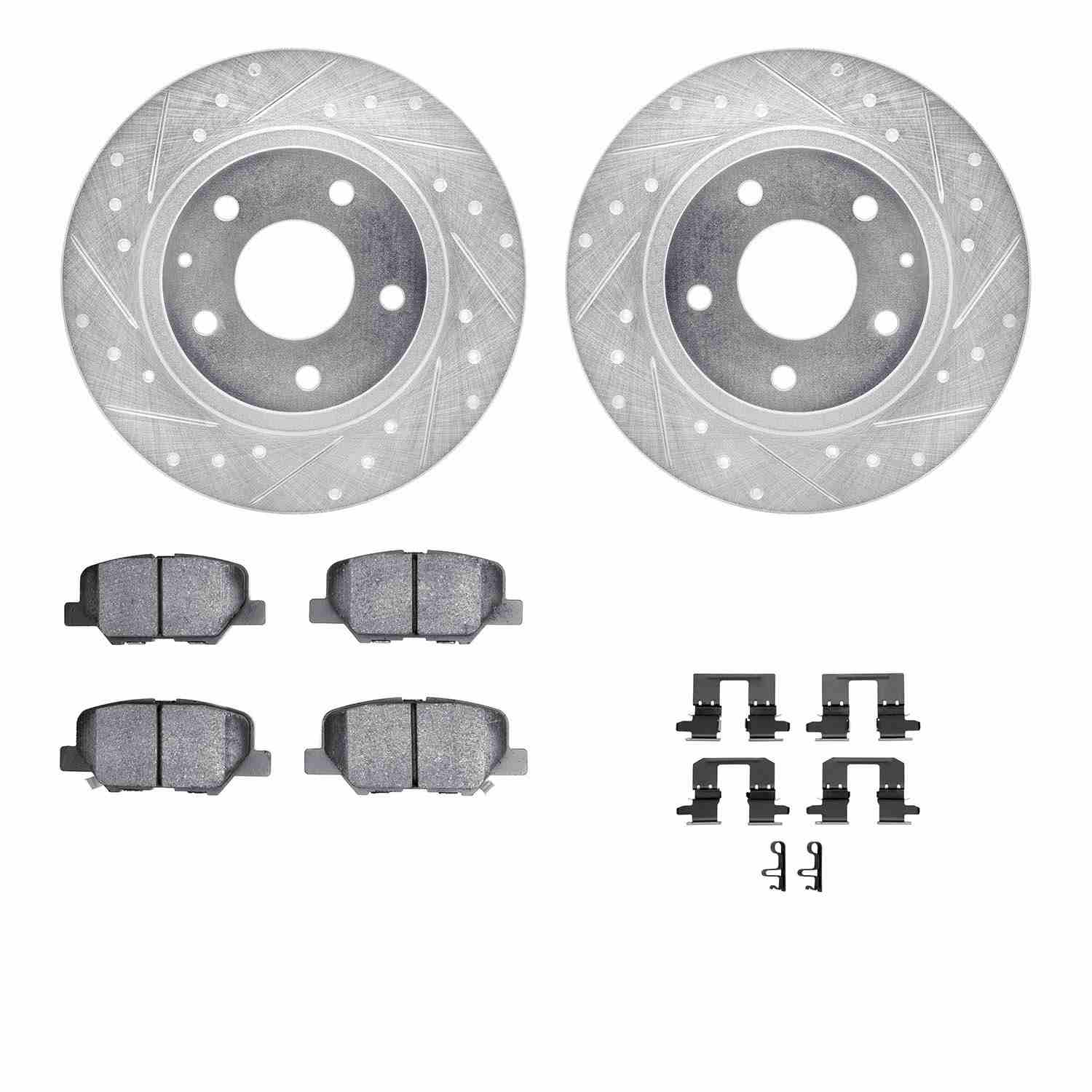 R1 Concepts 14-15 Mazda 6 Rear Drilled & Slotted Silver Brake Rotor Set w/Ceramic Pads and Hardware