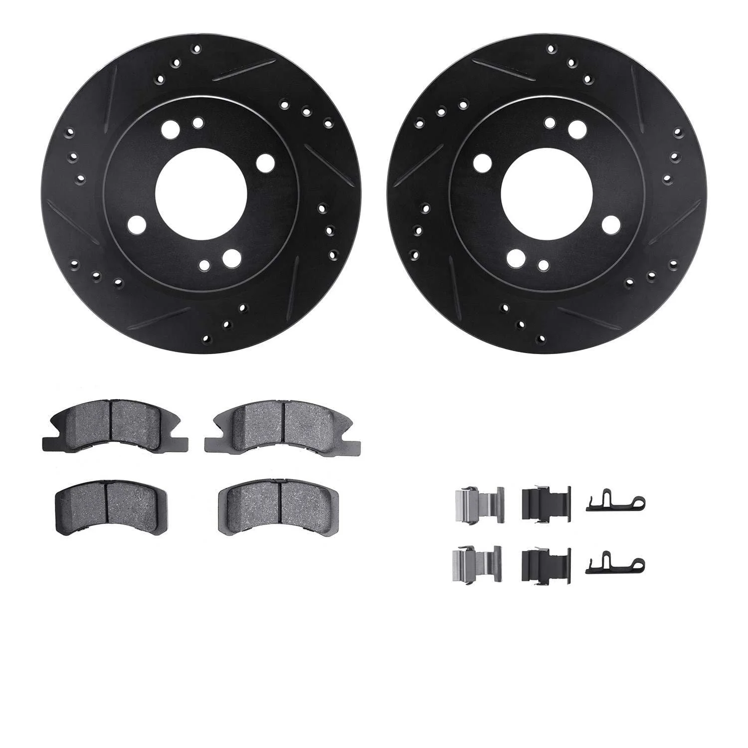 R1 Concepts 14-15 Mitsubishi Mirage Front Drill/Slot Black Rotors w/Optimum Pads