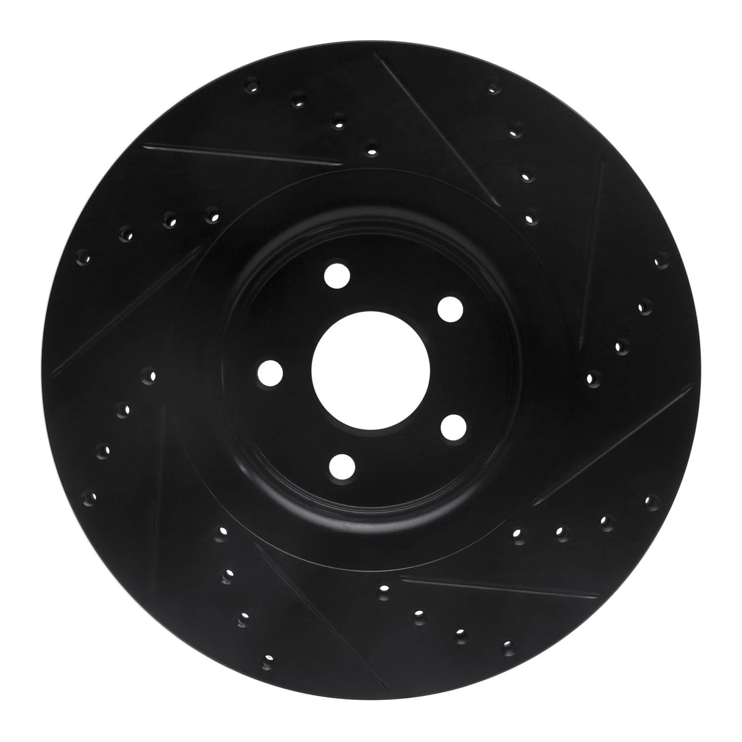 R1 Concepts 14-18 Ford Focus ST Front Left Drilled & Slotted Black Brake Rotor - Image 2