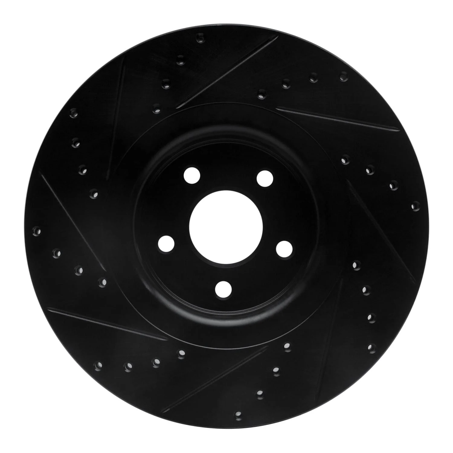 R1 Concepts 14-18 Ford Focus ST Front Right Drilled & Slotted Black Brake Rotor - Image 2