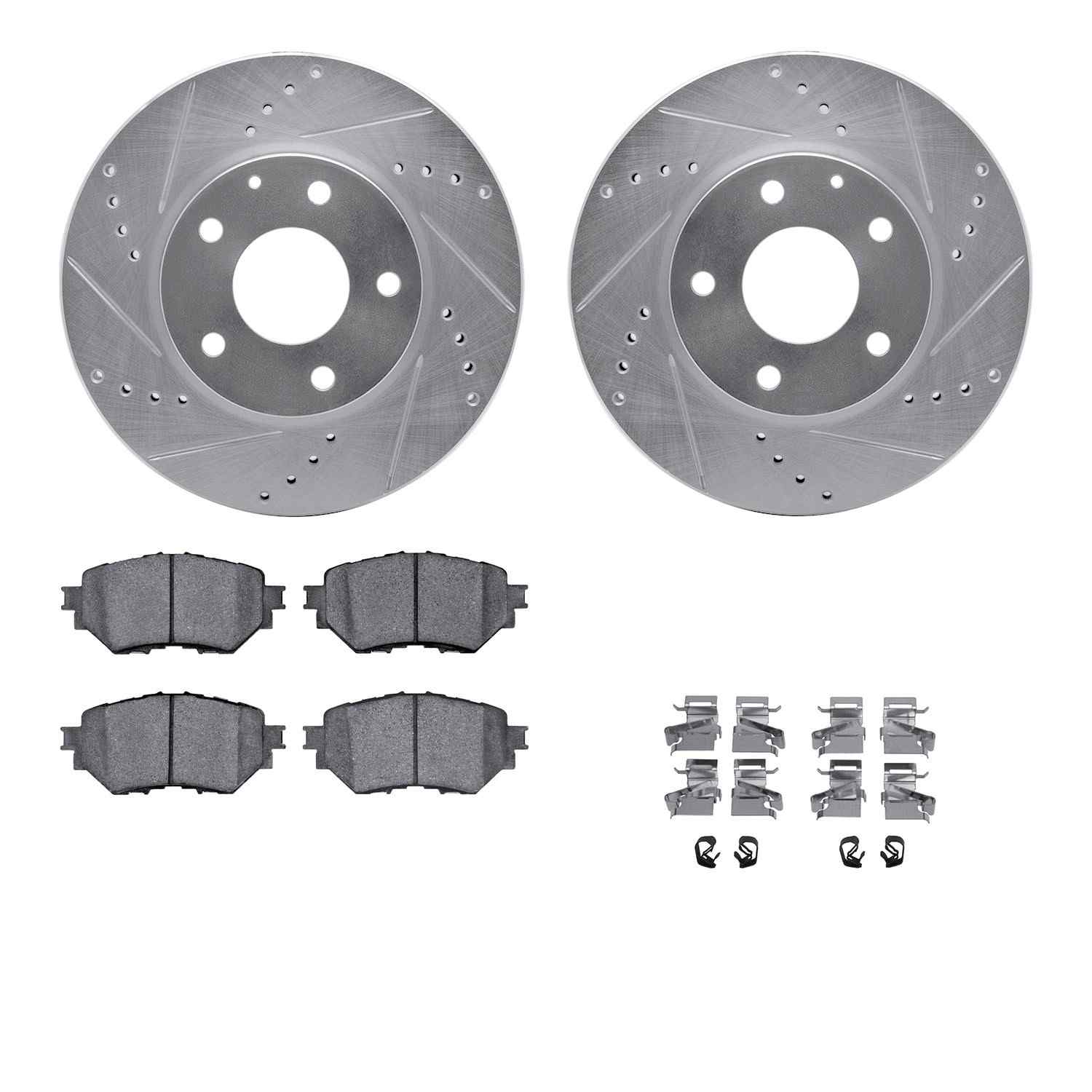 R1 Concepts 14-18 Mazda 3 Front Drilled & Slotted Silver Brake Rotor Set w/Ceramic Pads and Hardware