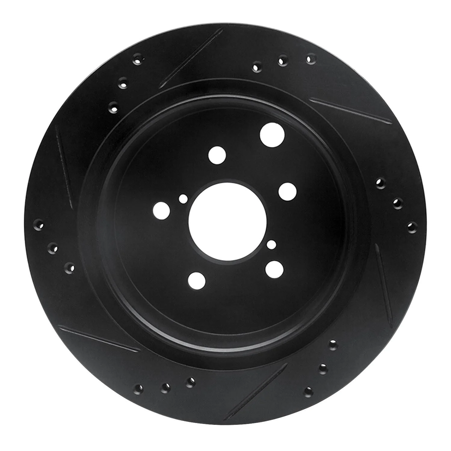 R1 Concepts 14-18 Subaru Forester Rear Right Drilled & Slotted Black Brake Rotor - Image 2