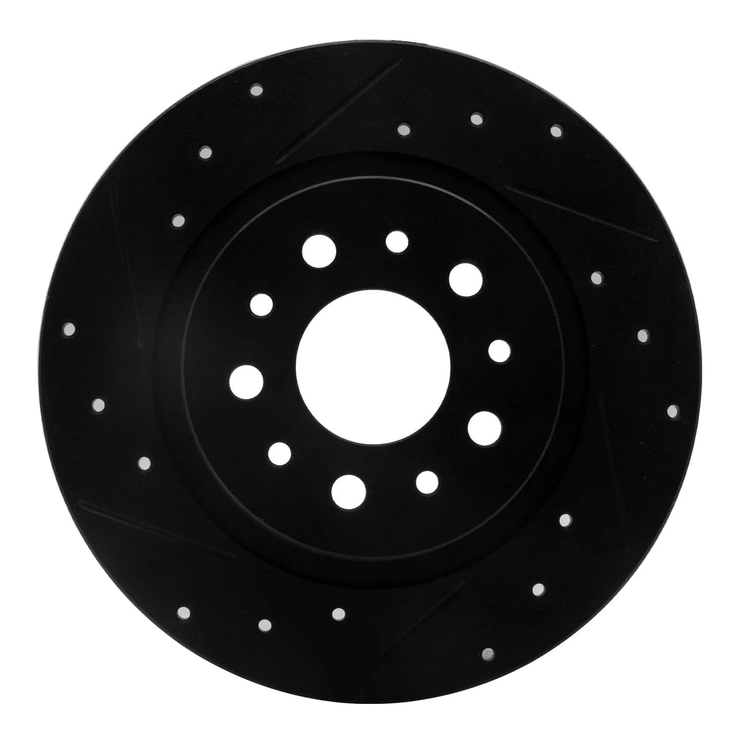 R1 Concepts 14-19 Fiat 500L Rear Left Drilled & Slotted Black Brake Rotor