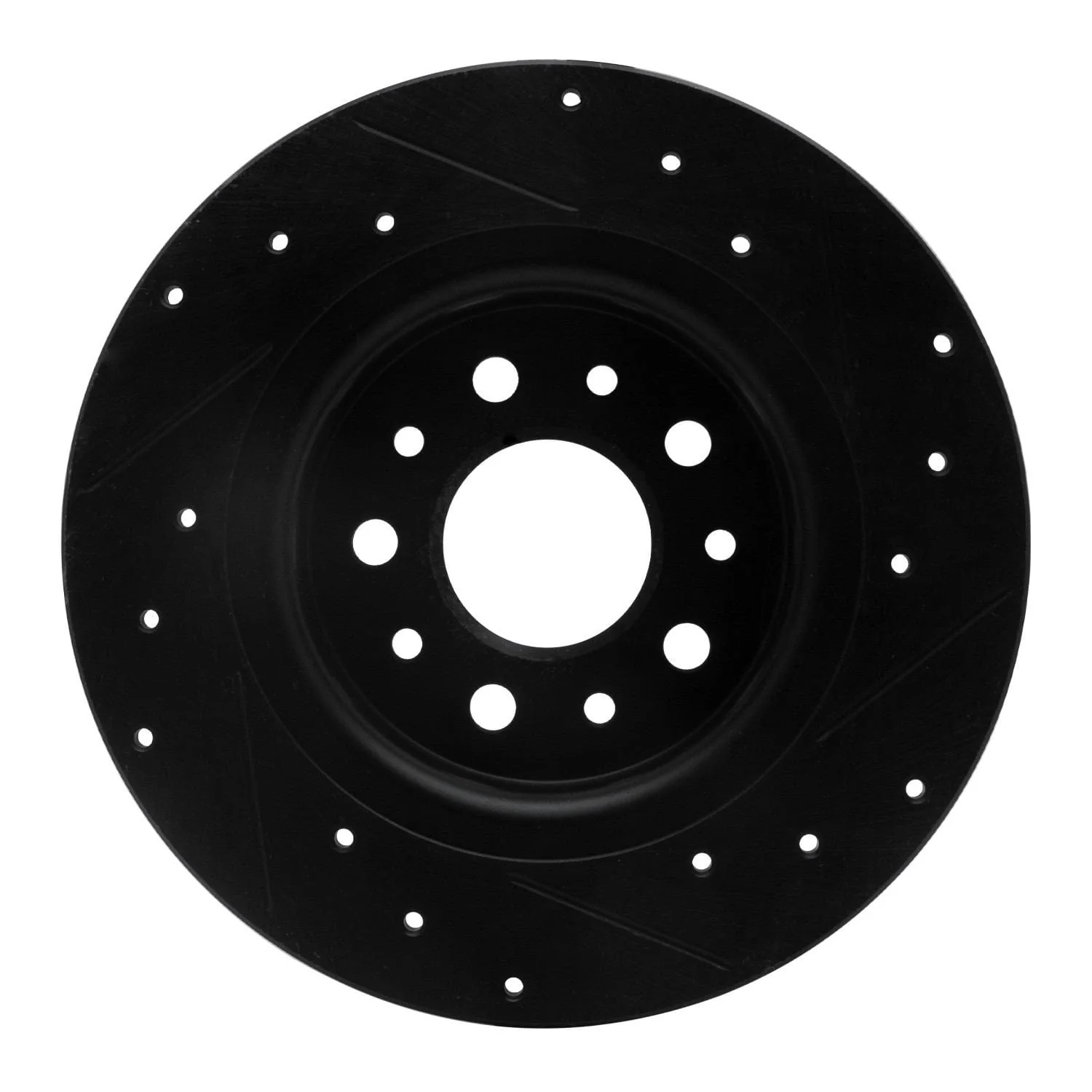 R1 Concepts 14-19 Fiat 500L Rear Left Drilled & Slotted Black Brake Rotor - Image 2