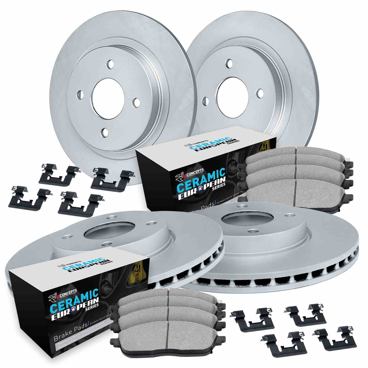 R1 Concepts 14-19 Ford Fiesta Front & Rear Carbon Coated Brake Rotor Set w/Euro Ceramic Pads and Hardware