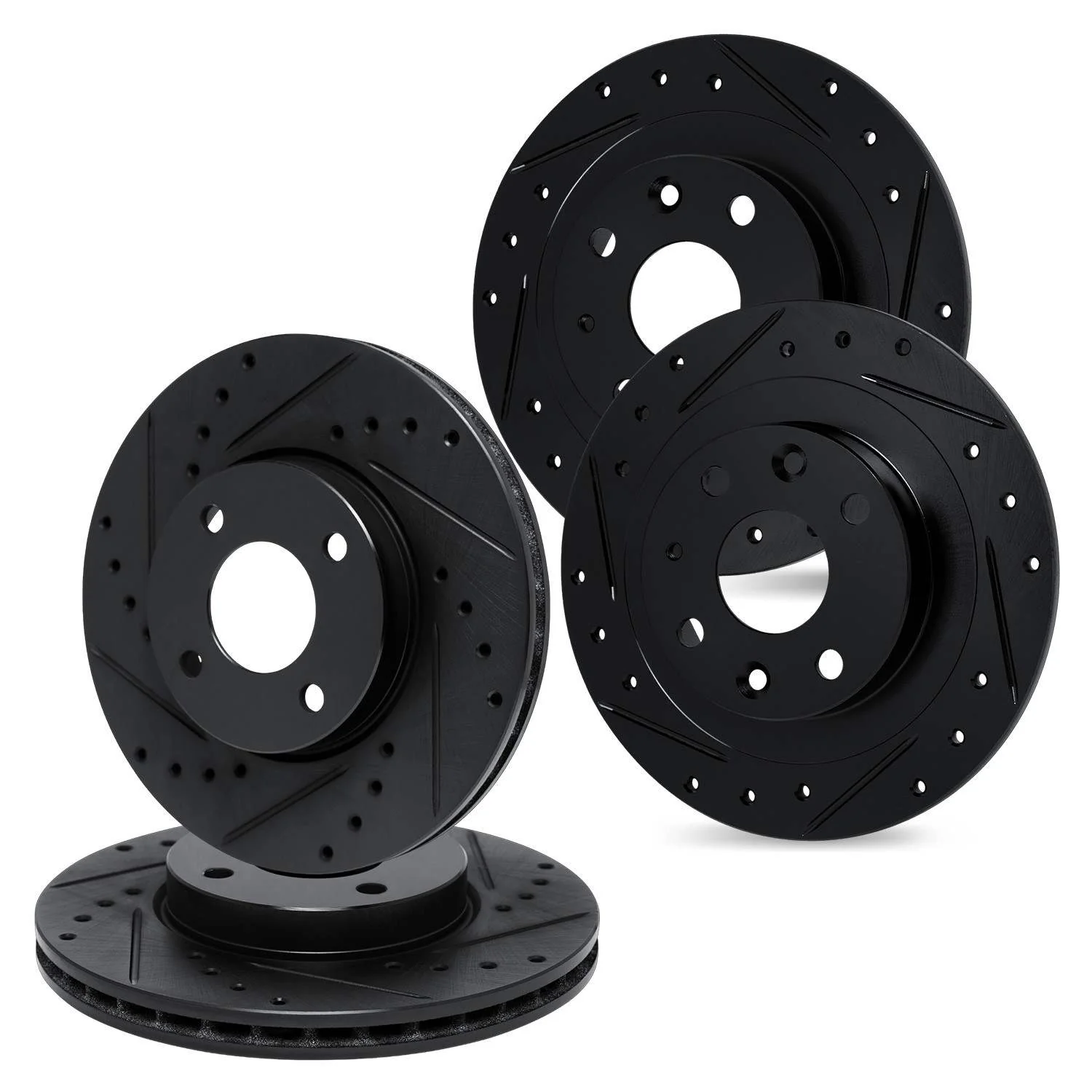 R1 Concepts 14-19 Ford Fiesta Front & Rear Drilled & Slotted Black Brake Rotor Set