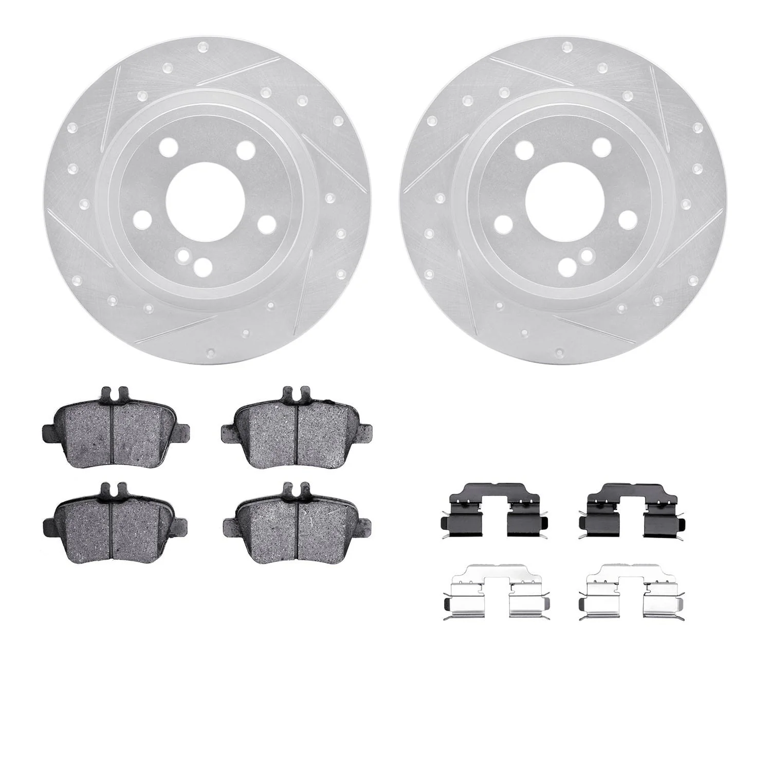 R1 Concepts 14-19 Mercedes-Benz CLA250 Rear Drill/Slot Silver Rotors w/Ceramic Pads