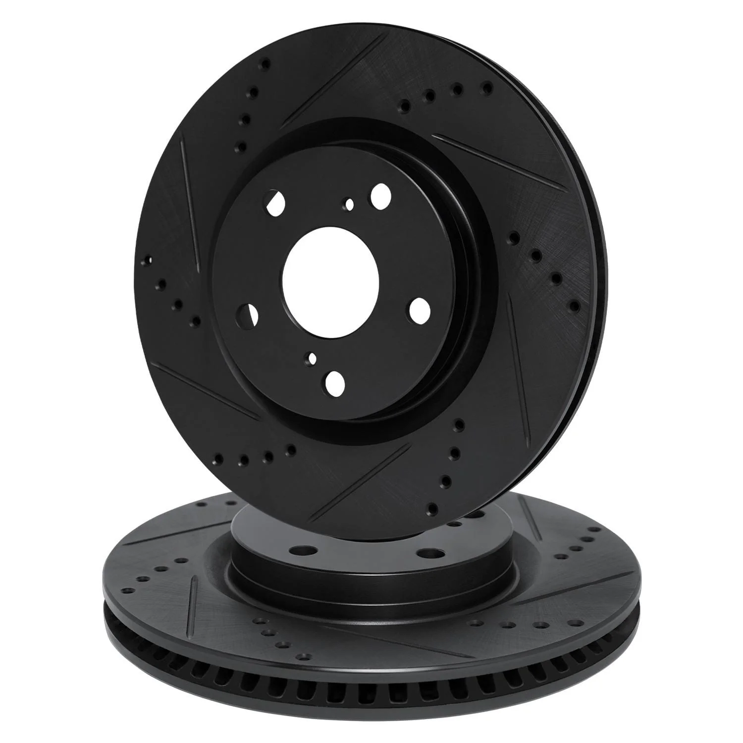 R1 Concepts 14-19 Nissan X-Trail Front Drilled & Slotted Black Brake Rotor Set - Image 2