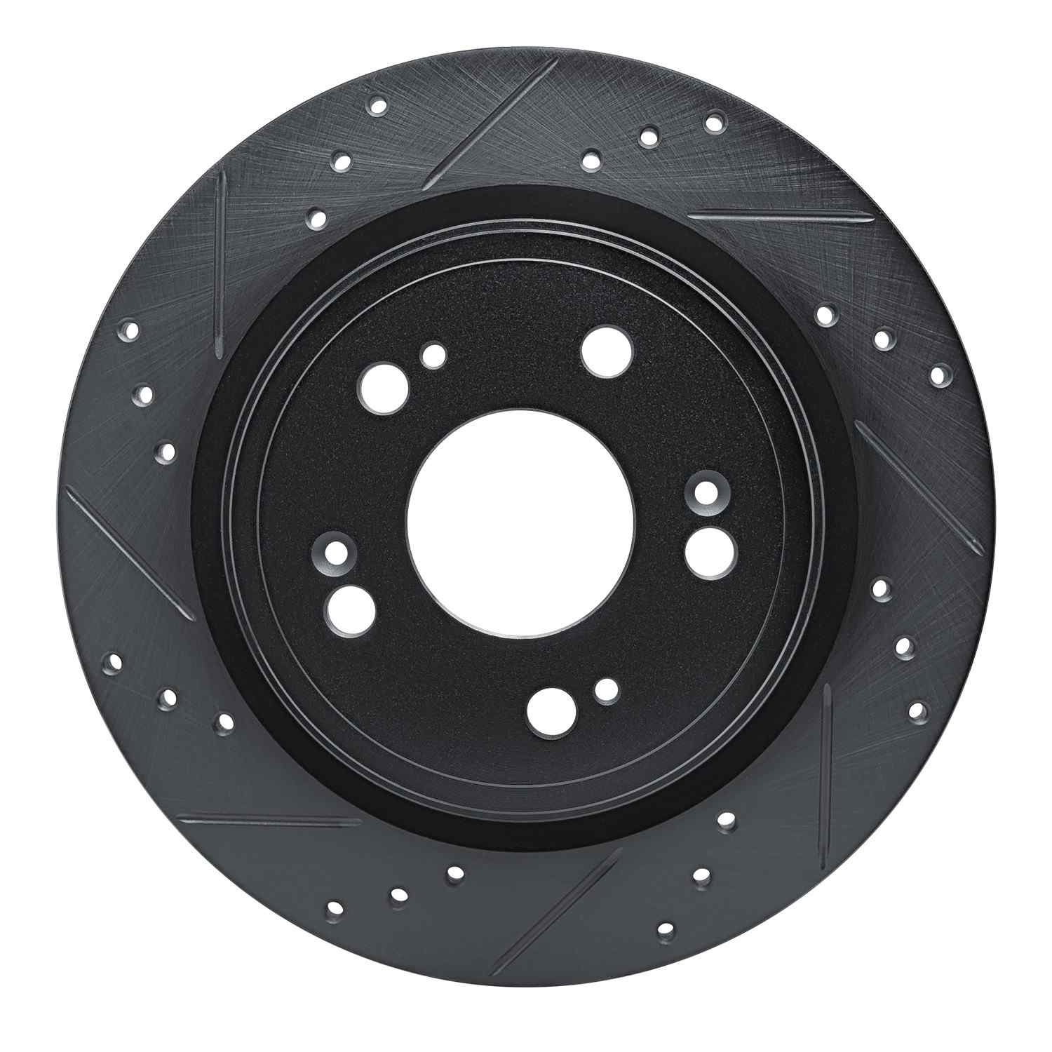 R1 Concepts 14-20 Acura RLX Rear Left Drilled & Slotted Black Brake Rotor