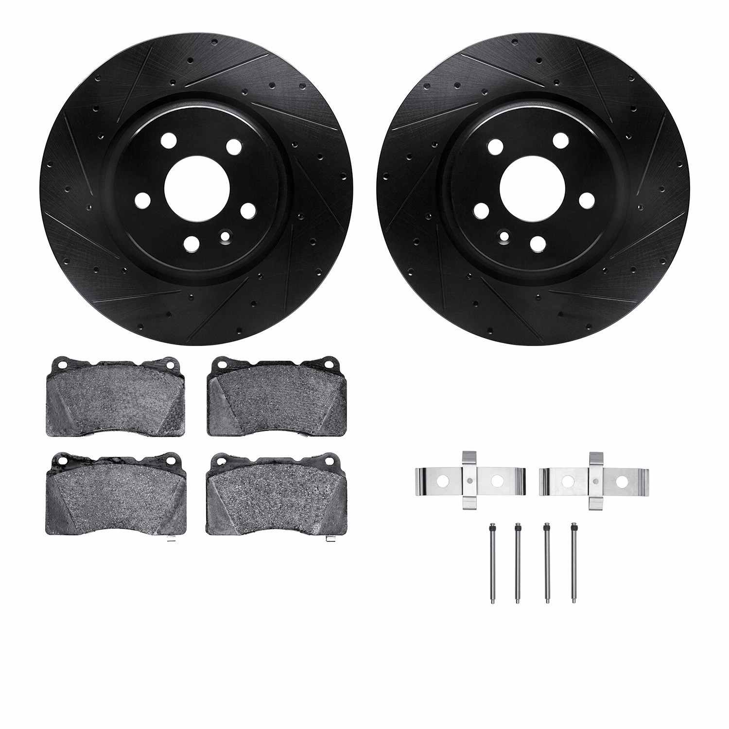 R1 Concepts 14-21 Tesla S Front Drilled & Slotted Black Brake Rotor Set w/Ceramic Pads and Hardware