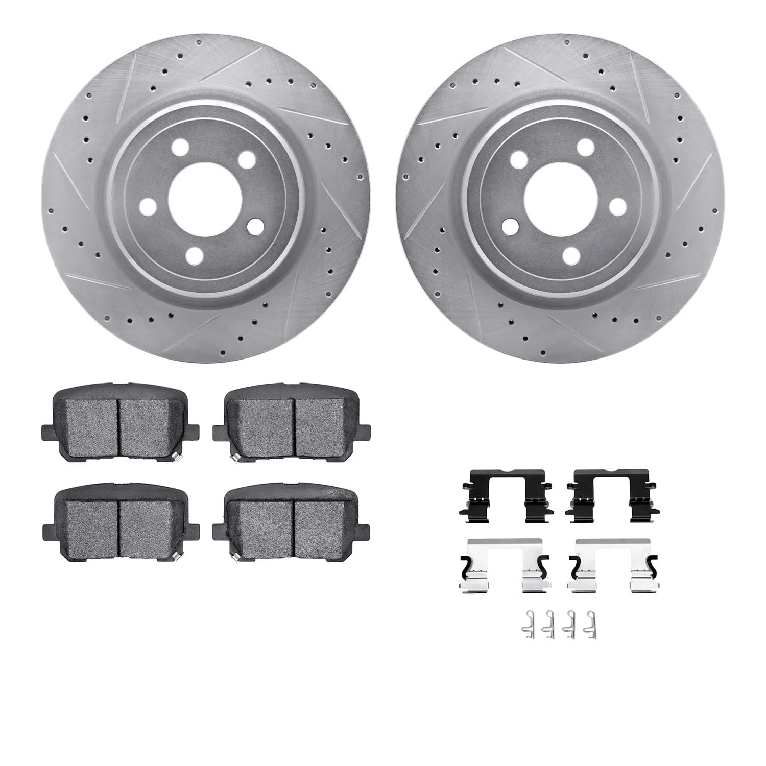 R1 Concepts 14-23 Dodge Charger Rear Drilled & Slotted Silver Brake Rotor Set w/Optimum OE Pads and Hardware