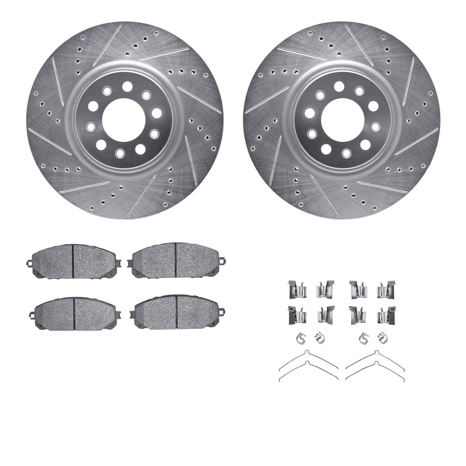 R1 Concepts 14-23 Jeep Cherokee Front Drilled & Slotted Silver Brake Rotor Set w/Ceramic Pads and Hardware