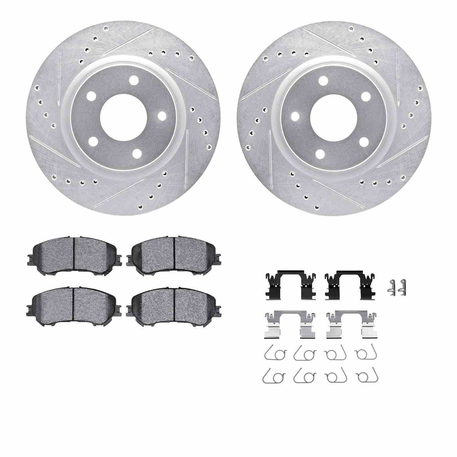 R1 Concepts 14-23 Nissan Qashqai Front Drilled & Slotted Silver Brake Rotor Set w/Ceramic Pads and Hardware