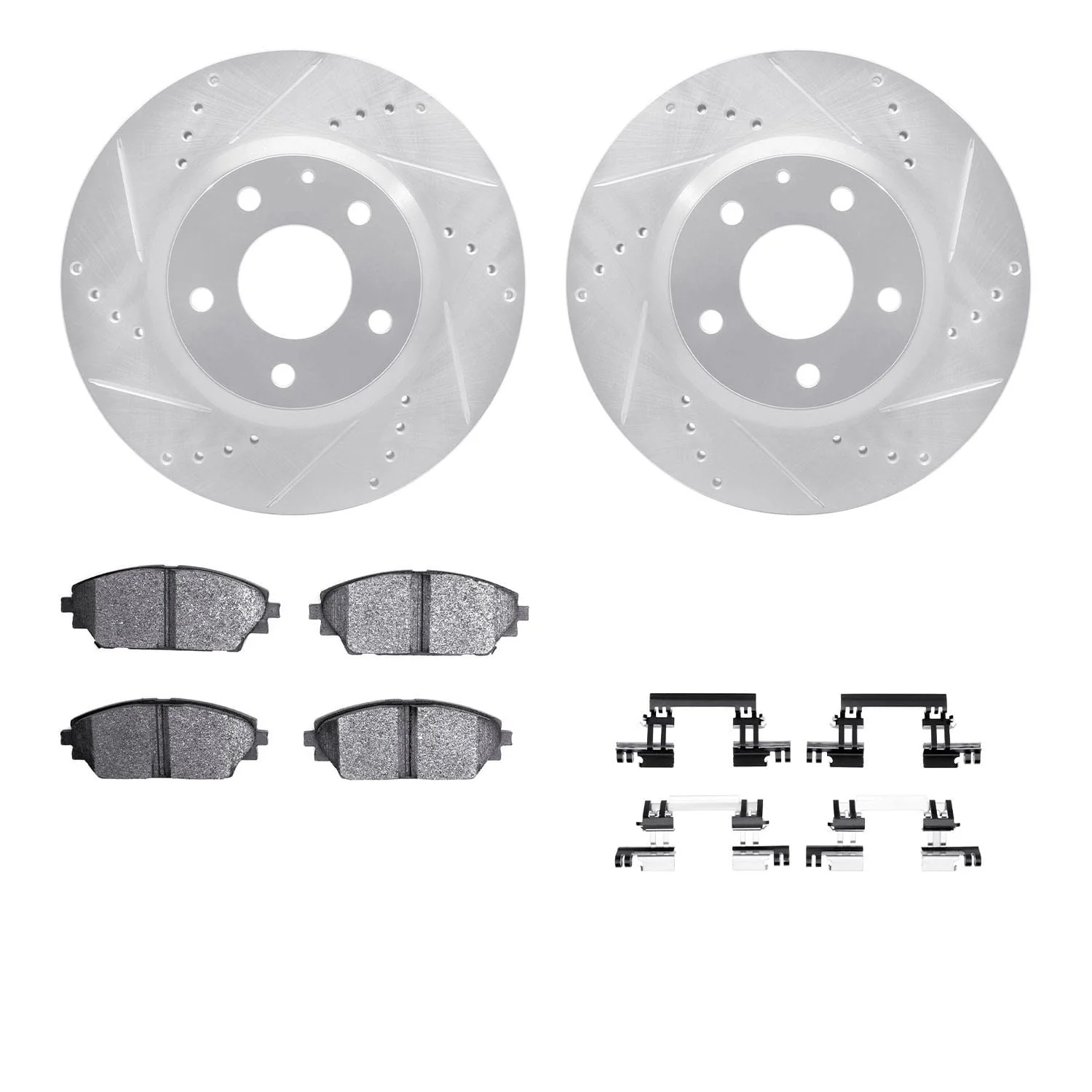 R1 Concepts 14-24 Mazda CX-3 Front Drilled & Slotted Silver Brake Rotor Set w/Ceramic Pads and Hardware