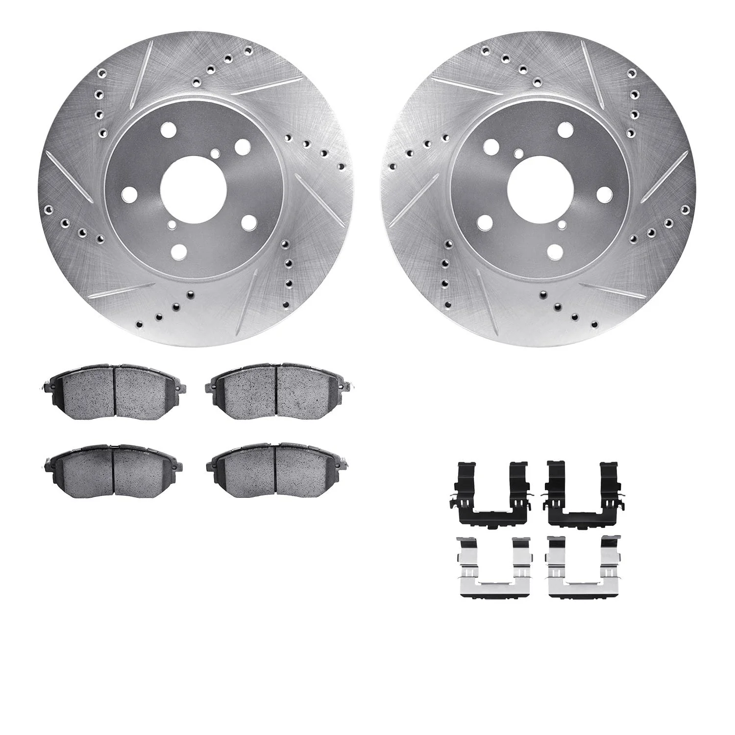 R1 Concepts 15-15 Subaru Legacy Front Drilled & Slotted Silver Brake Rotor Set w/Optimum OE Pads and Hardware