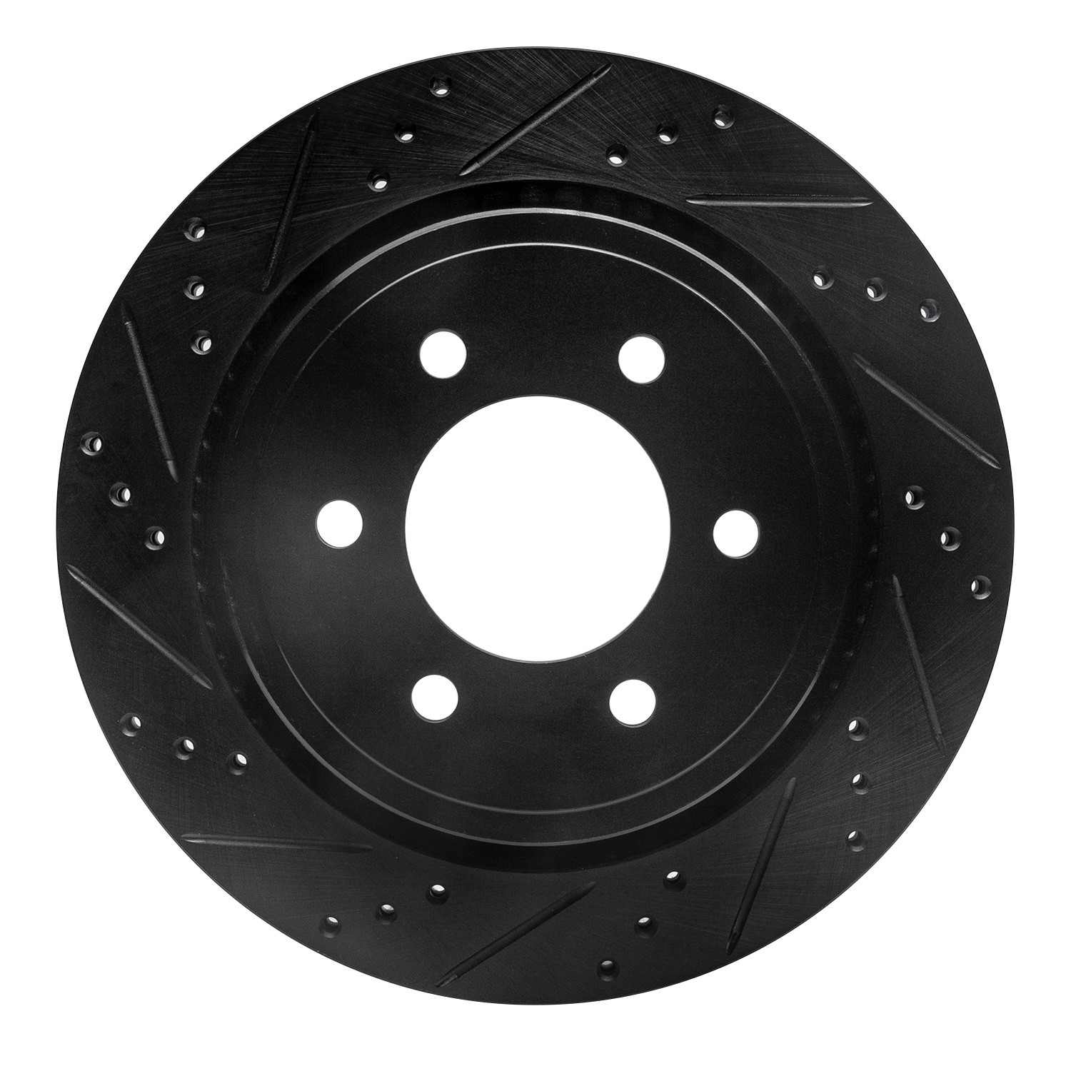 R1 Concepts 15-17 Ford F-150 4WD Rear Left Drilled & Slotted Black Brake Rotor