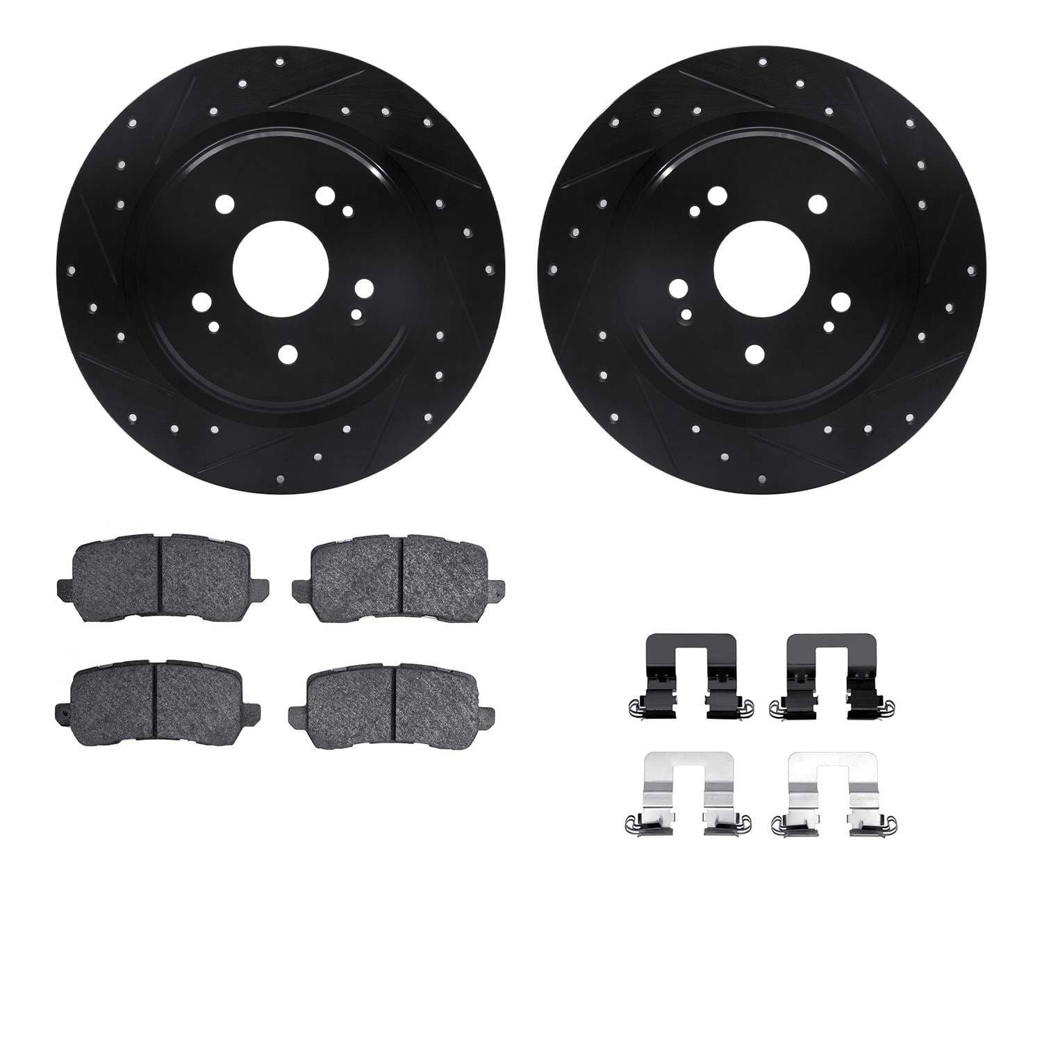 R1 Concepts 15-20 Acura TLX Rear Drilled & Slotted Black Brake Rotor Set w/Ceramic Pads and Hardware