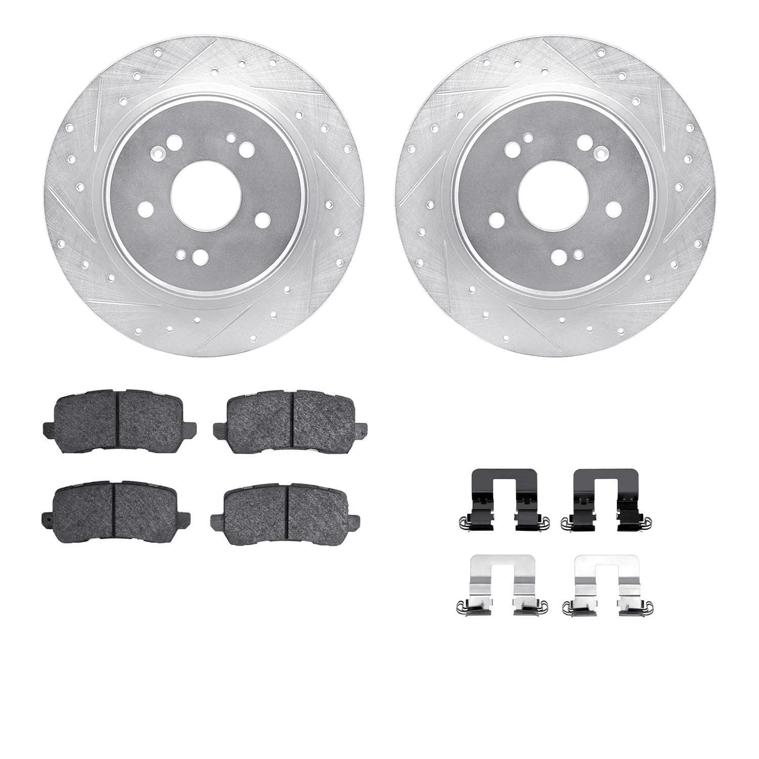 R1 Concepts 15-20 Acura TLX Rear Drilled & Slotted Silver Brake Rotor Set w/Ceramic Pads and Hardware