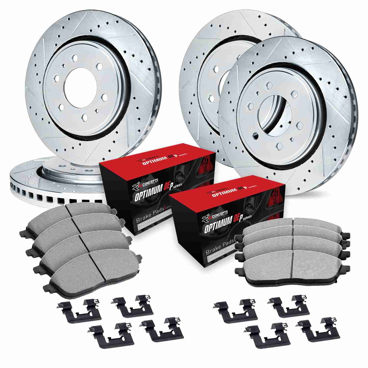R1 Concepts 15-20 Chevrolet Colorado Front & Rear Drill/Slot Silver Rotors w/Optimum Pads