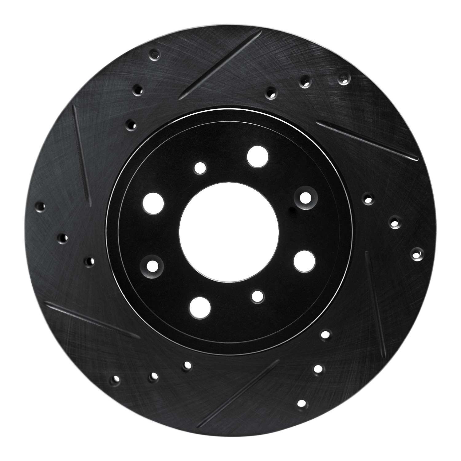 R1 Concepts 15-20 Honda Fit (USA/Canada) Front Left Drilled & Slotted Black Brake Rotor